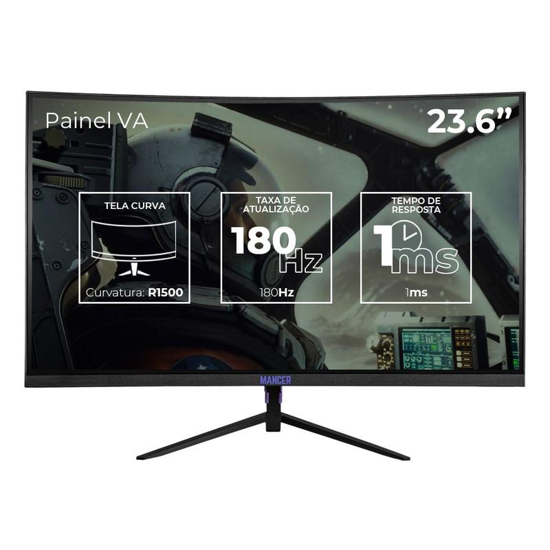 Imagem do produto Monitor Gamer Curvo Mancer Valak Z180H, 24 Pol. VA, FHD, 1ms, 180Hz, FreeSync e G-Sync, HDMI/DP, MCR-VKZ180H-BL01 em Magazine Luiza